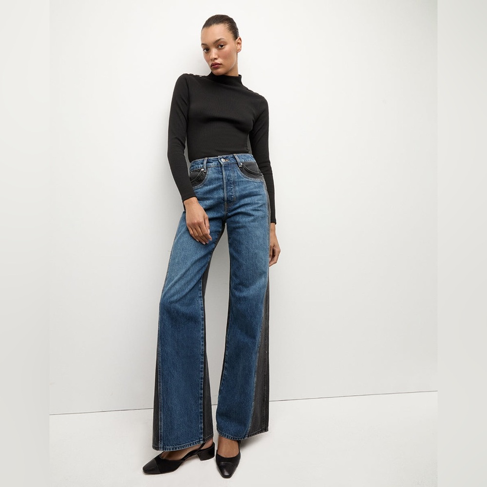 Veronica Beard Taylor Two-Tone Wide-Leg Jean Size 30 - Picture 1 of 11